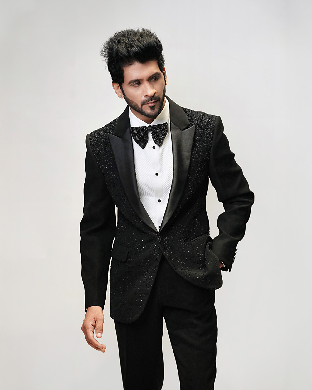 Rain Effect Embroidered Tuxedo Suit - Image 6