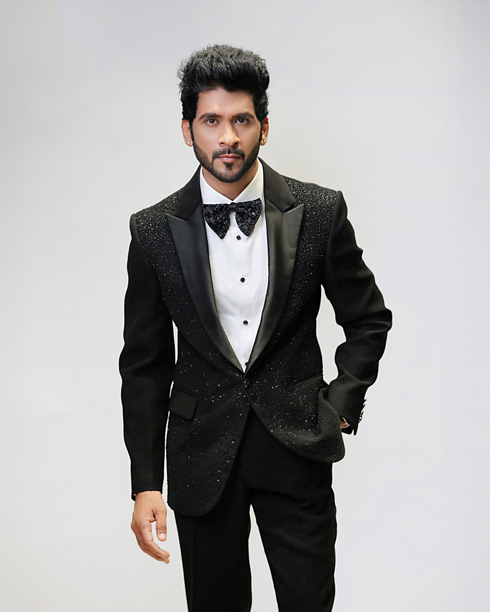 Rain Effect Embroidered Tuxedo Suit - Image 5