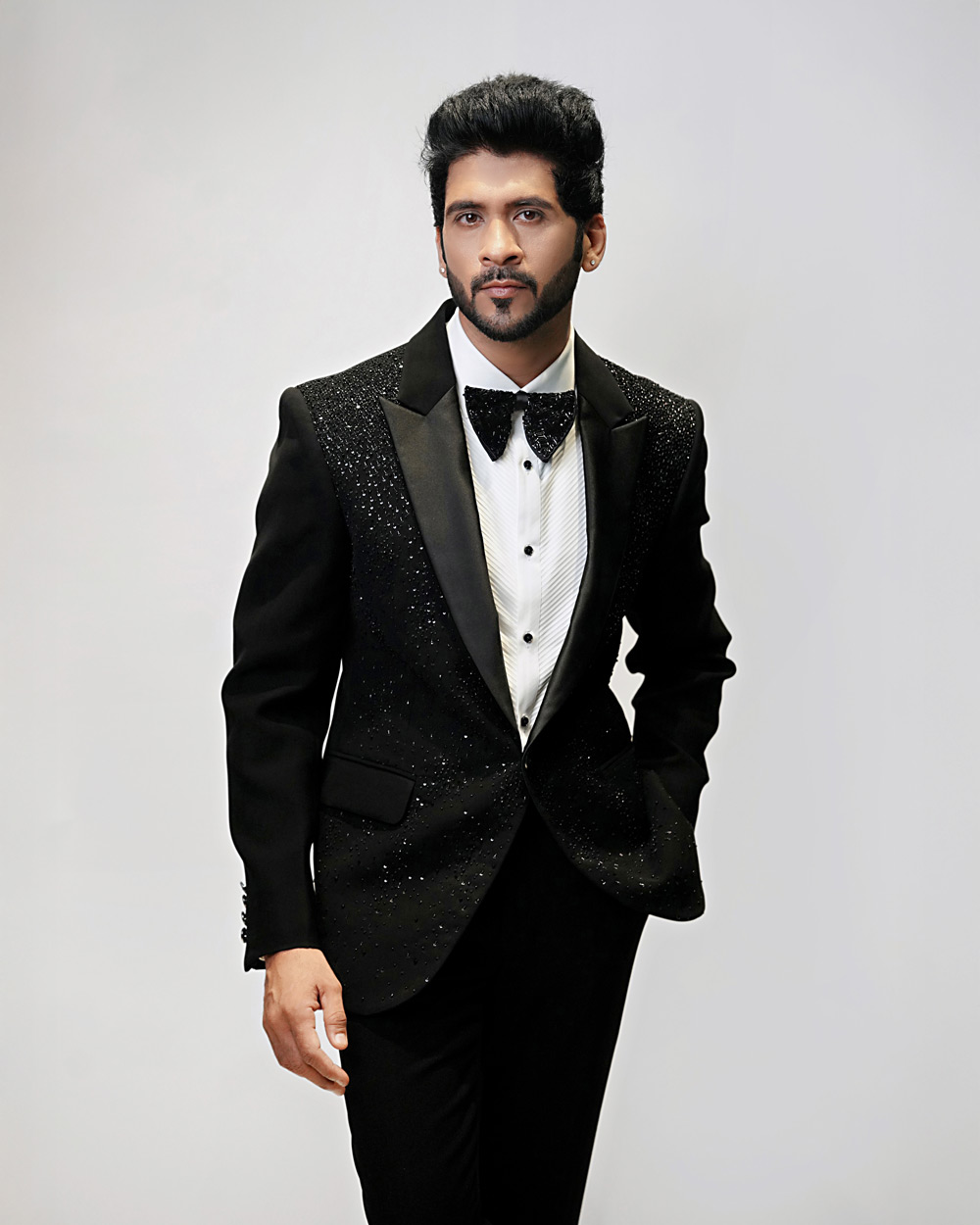 Rain Effect Embroidered Tuxedo Suit - Image 4