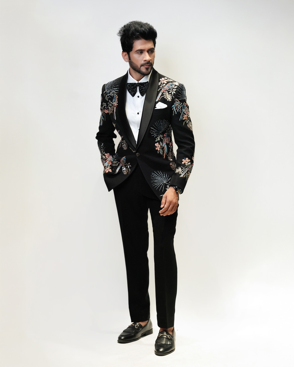 Black Multi Parrot Embroidered Tuxedo - Image 2