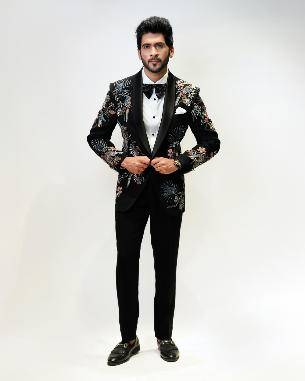 Black Multi Parrot Embroidered Tuxedo - Image 3