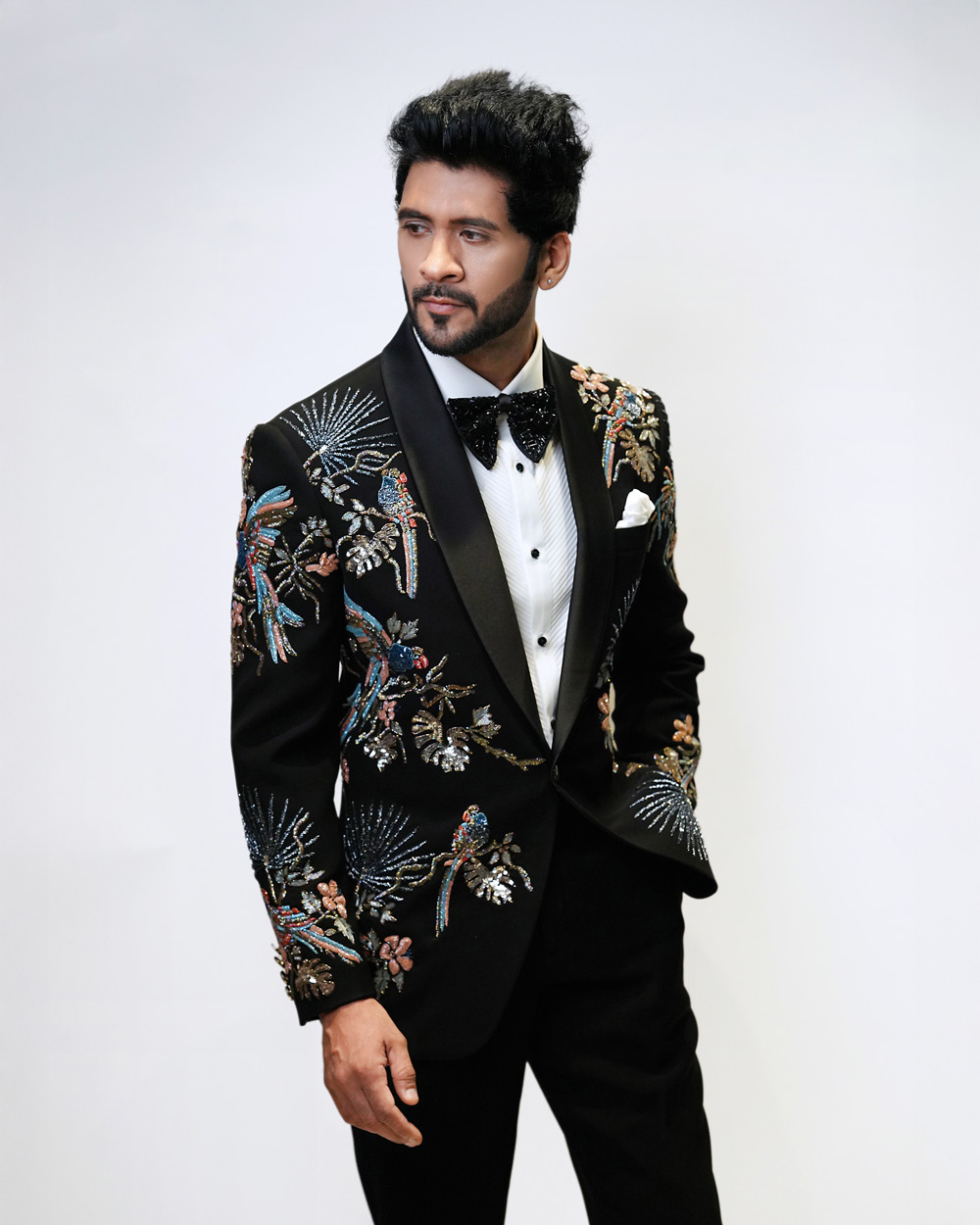 Black Multi Parrot Embroidered Tuxedo - Image 5