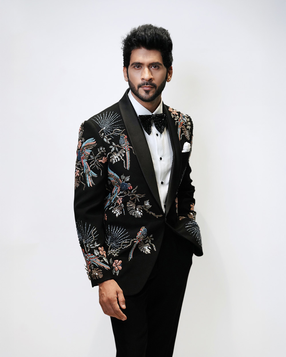 Black Multi Parrot Embroidered Tuxedo - Image 4